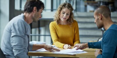 Coworkers working on project Coworkers working on project